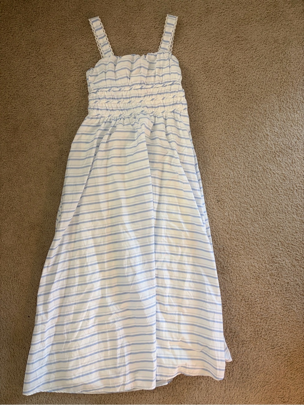 Altar'd State Light Blue & White Striped Smocked Sundress